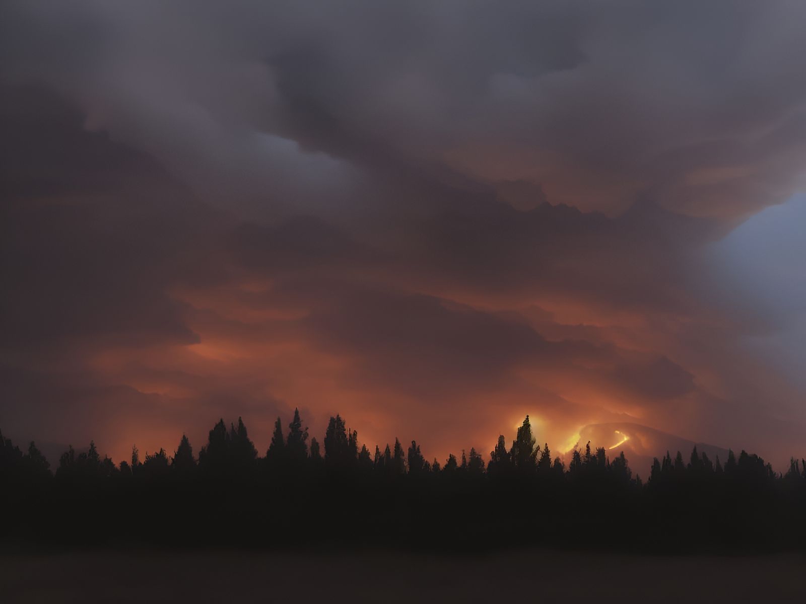 Apocalyptic Fire Landscape with Dark Clouds