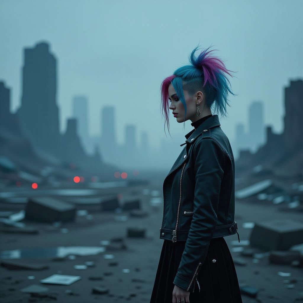 Punk Woman in Digital Wasteland