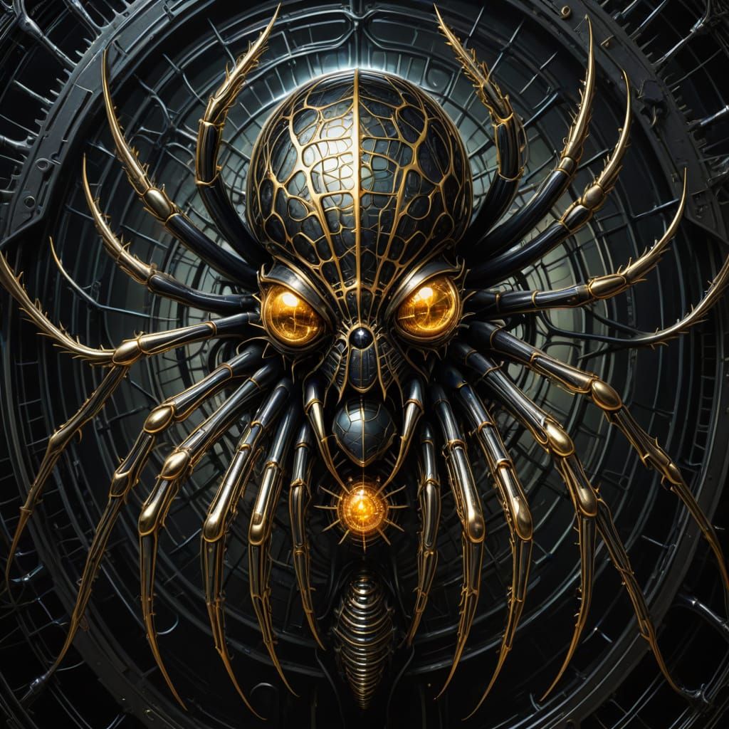 Ethereal Biomechanical Spider in Dark Futuristic Style