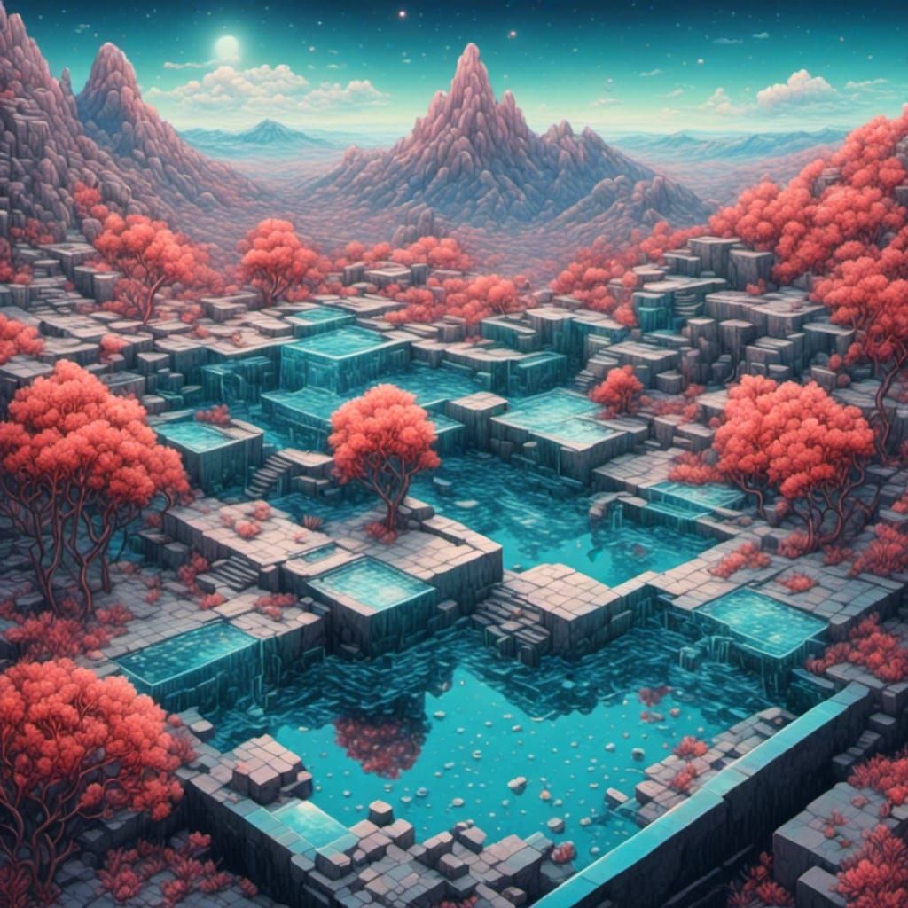 Resin Cube Encasing Shimmering Hot Springs