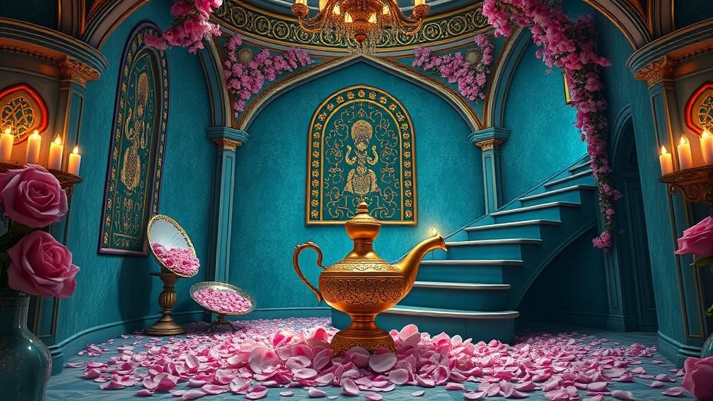 Opulent Afrofuturist Bazaar with Magic Lamp