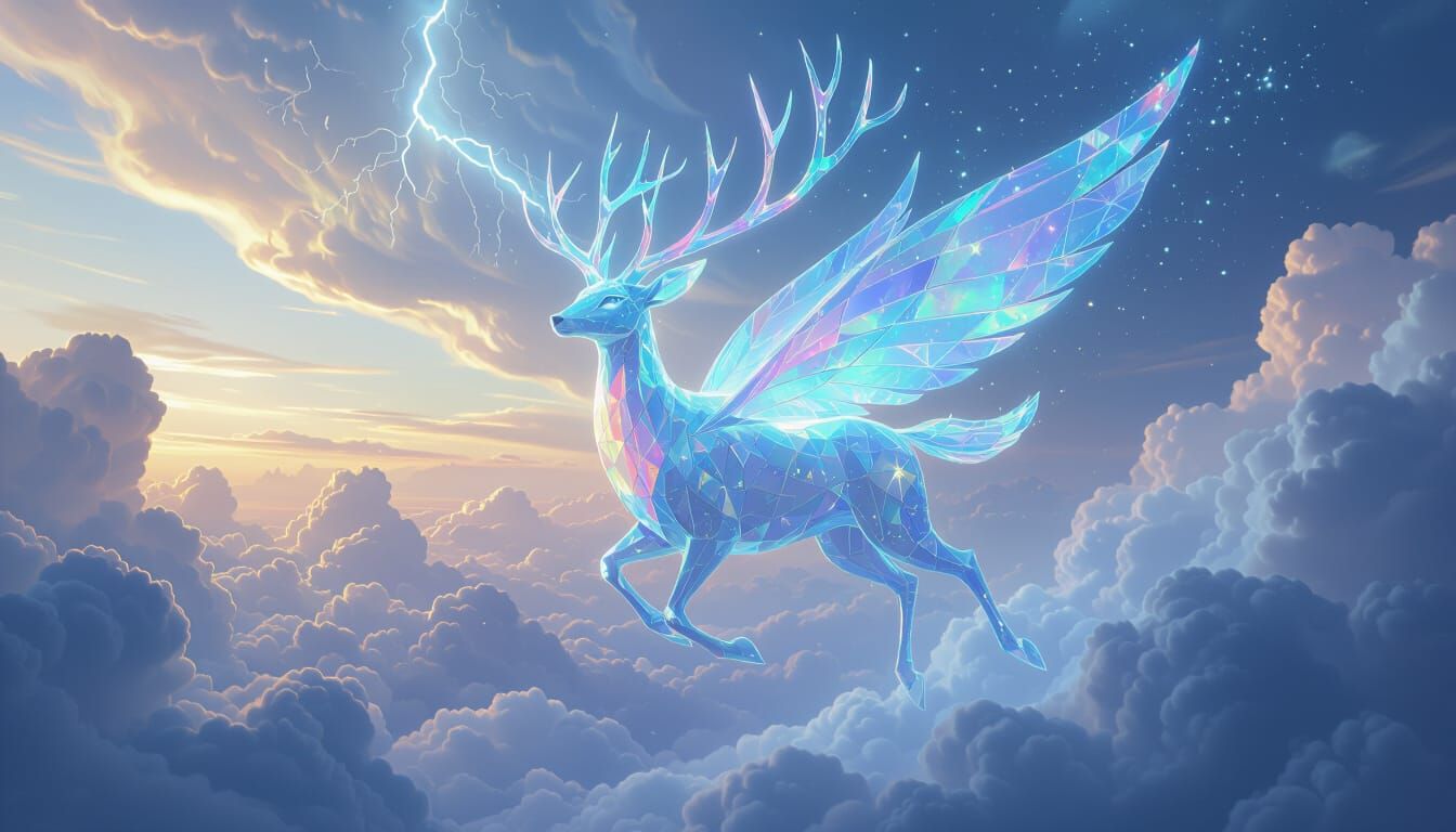 Luminous Sky-Deer Drifting Through Gas Giant Clouds