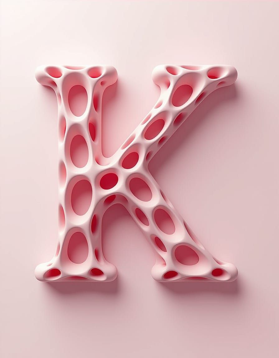 Biomorphic Letter K in Matte Pink Style