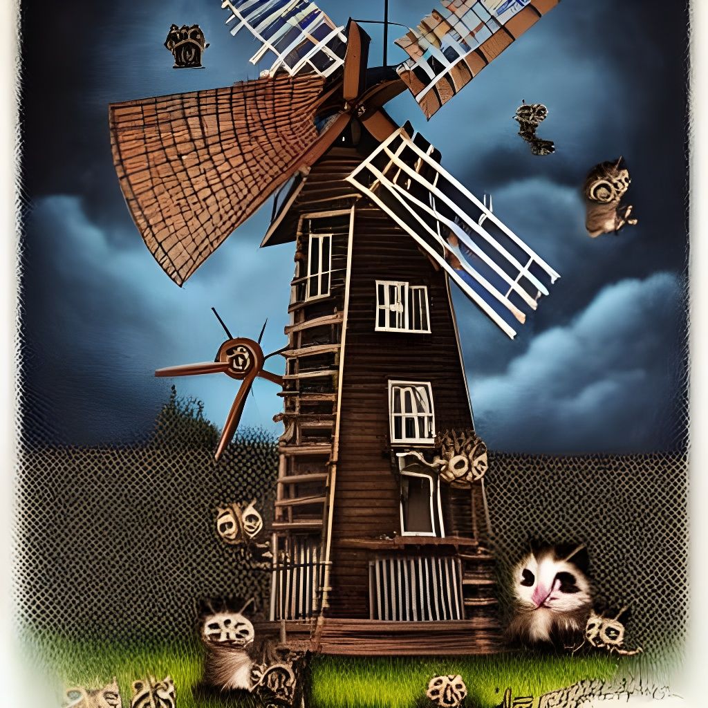 Kitten Infestation on Windmill: Folk Art Horror