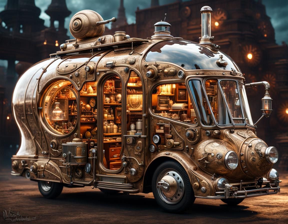 Steampunk Snail Food Truck in Old West Setting