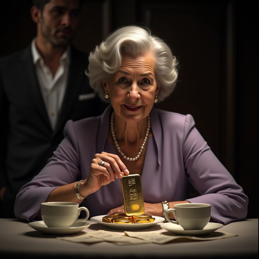 Sophisticated Silver-Haired Woman Holds Gold Bar