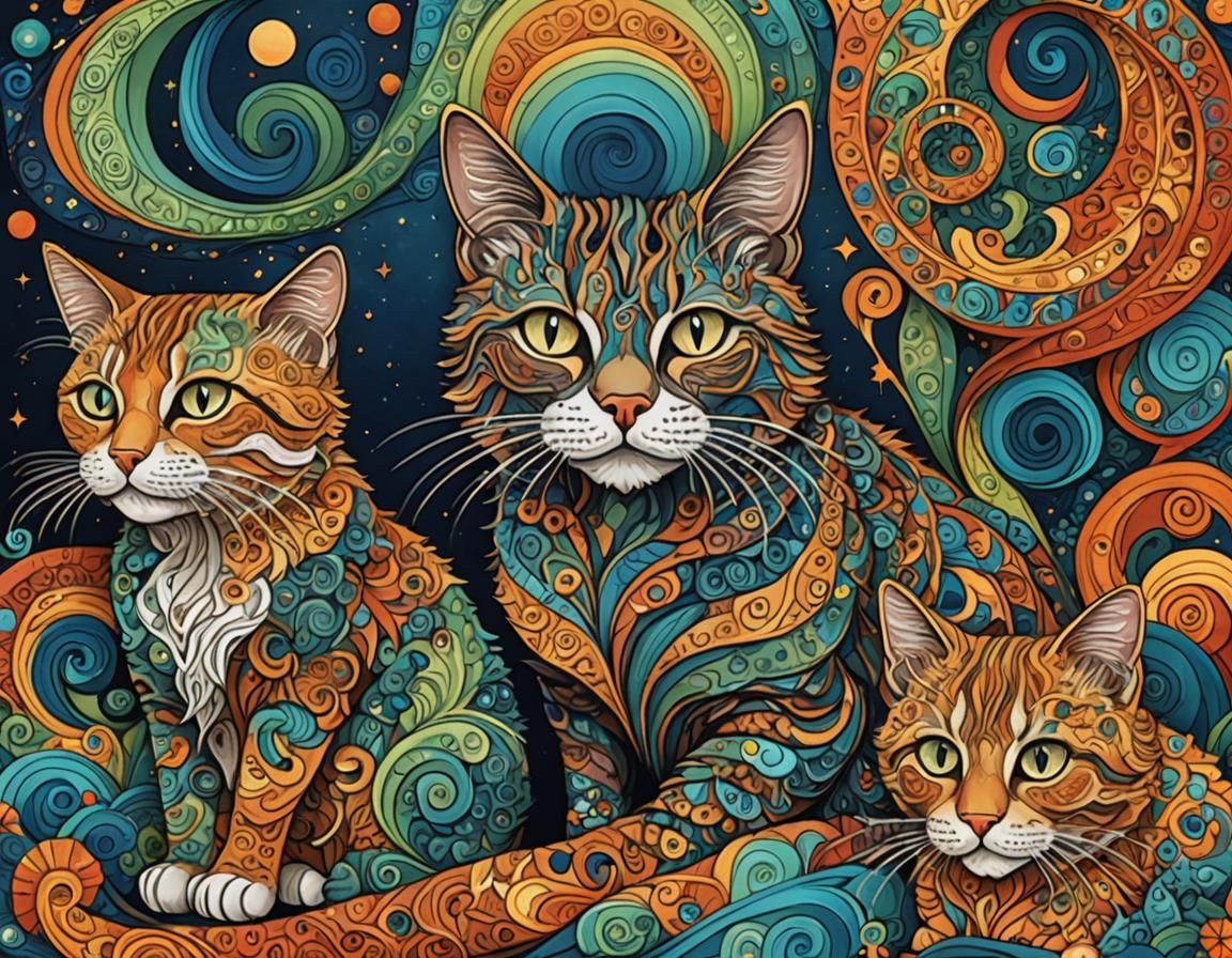 Cats on Earth: Abstract Art in Complementary Colors