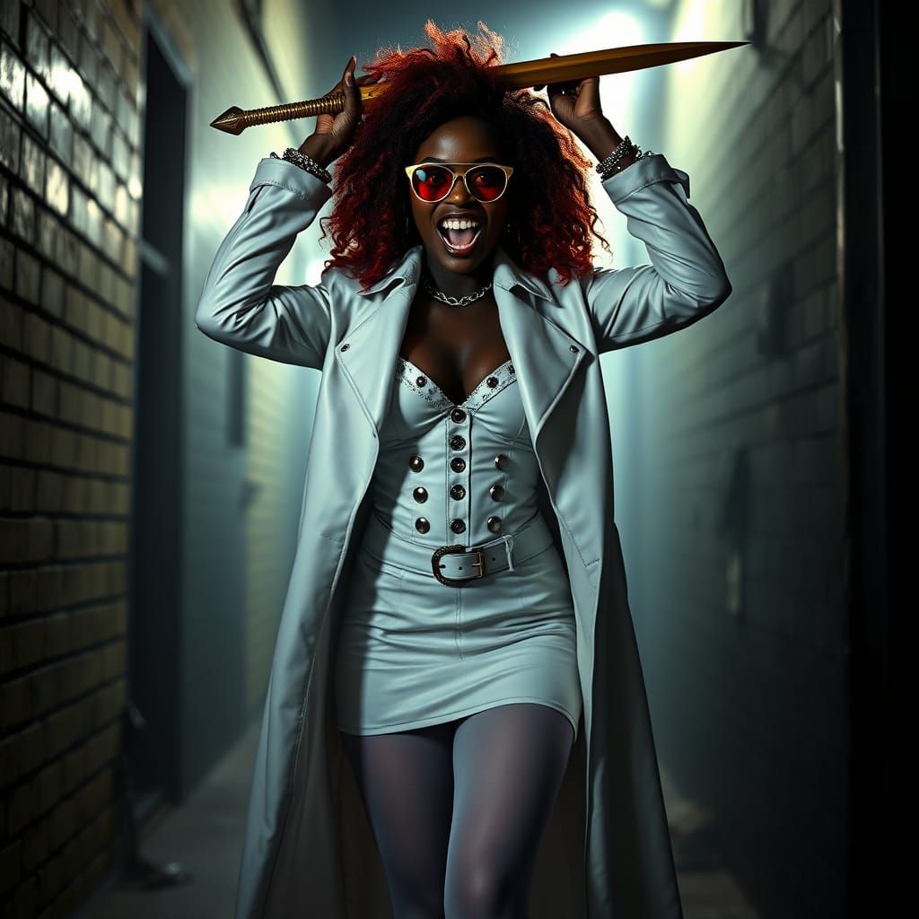 Vampire Woman with Gold Sword in Gothic Style