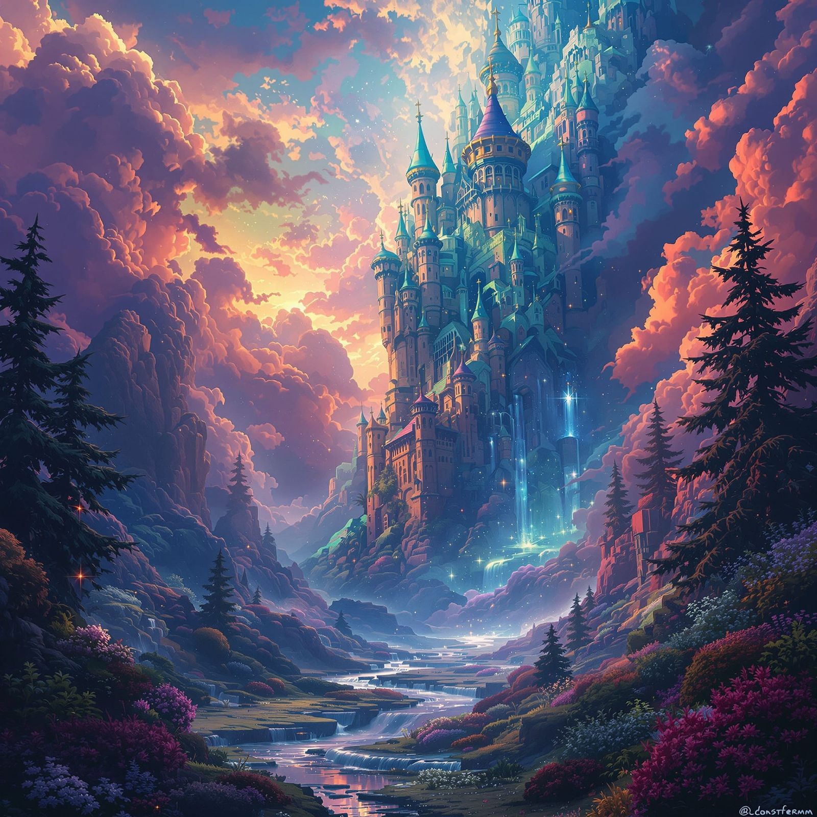 Dreamlike Scene with Vibrant Colors in Digital Painting Styl...