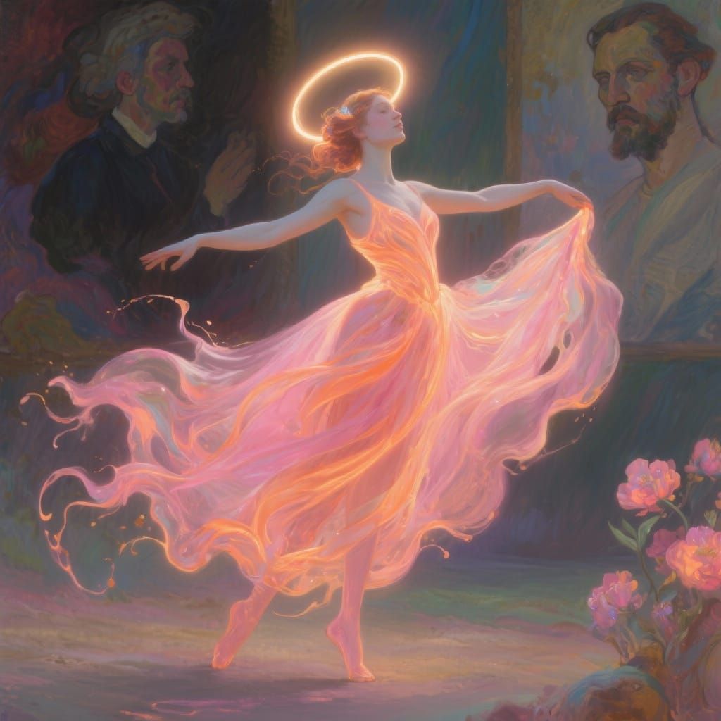Fantastical Dancer With Halo of Light in Pastel Hues