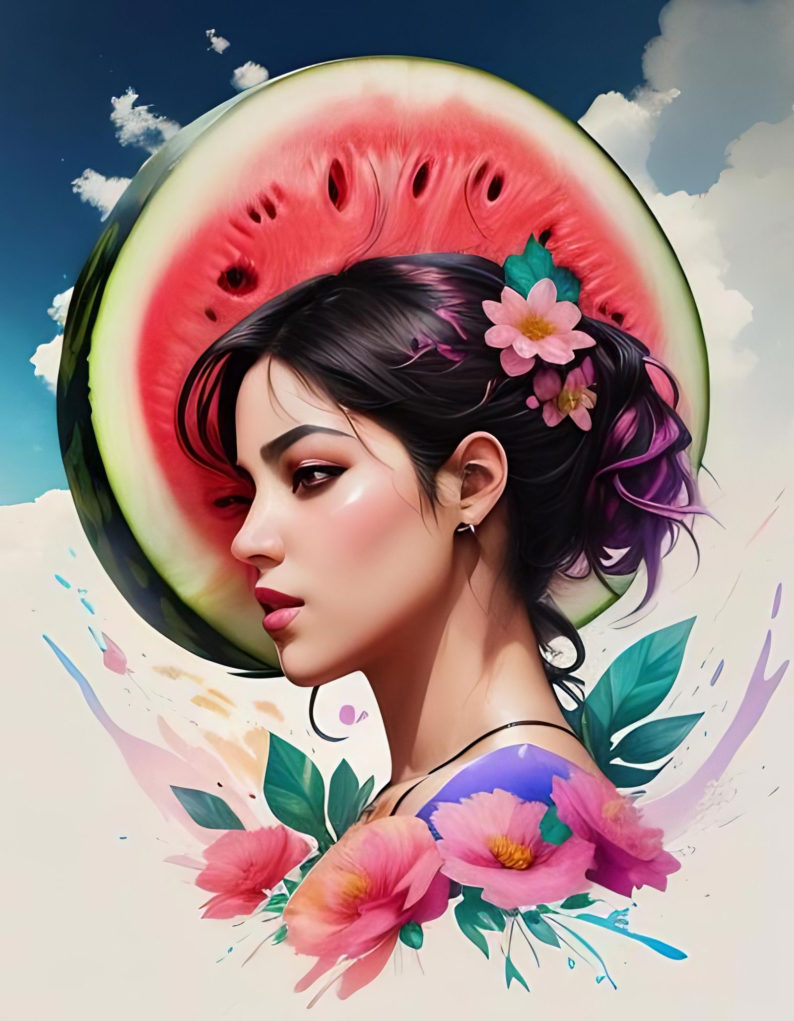 Palestinian Woman Double Exposure Watercolor Illustration