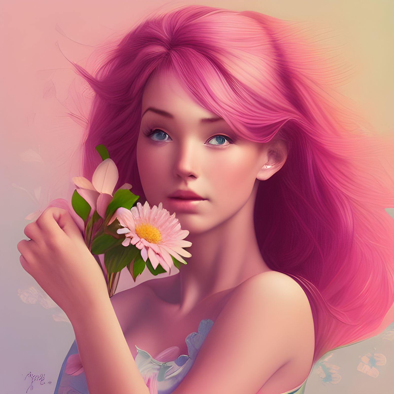 Pink-Haired Beauty in a Modern Digital Portrait