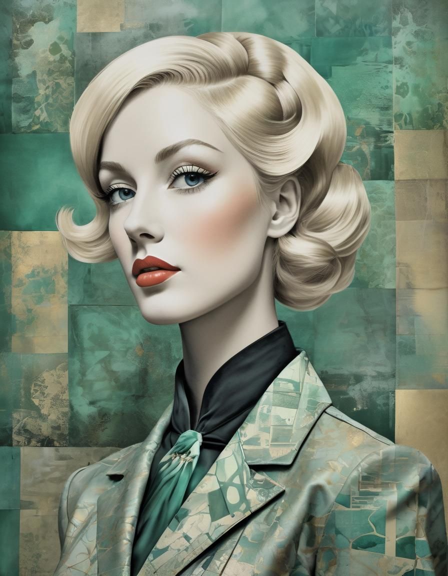 Avant-Garde Flight Attendant Portrait with Watercolor