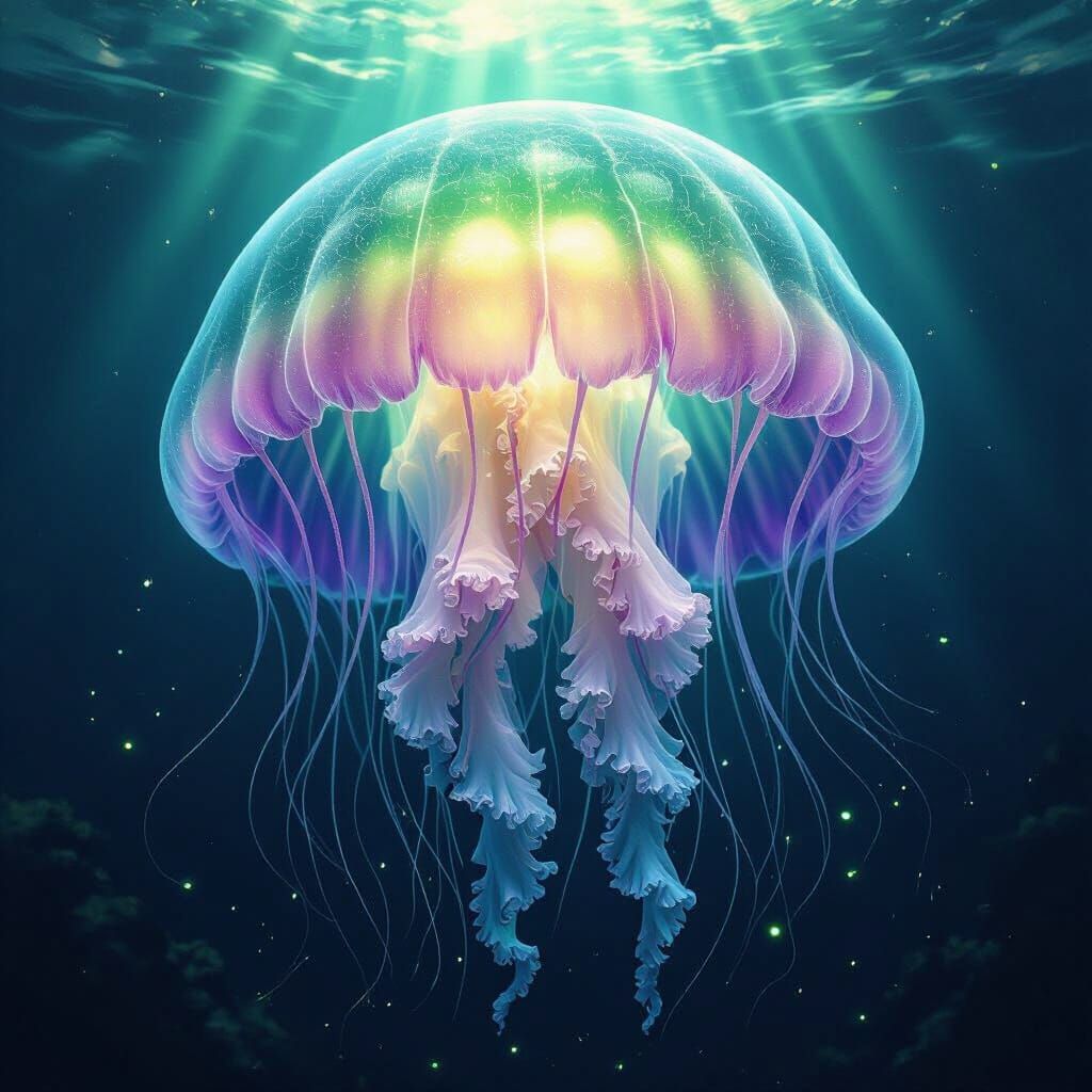 Ethereal Jellyfish With Bone Tentacles In Deep Sea