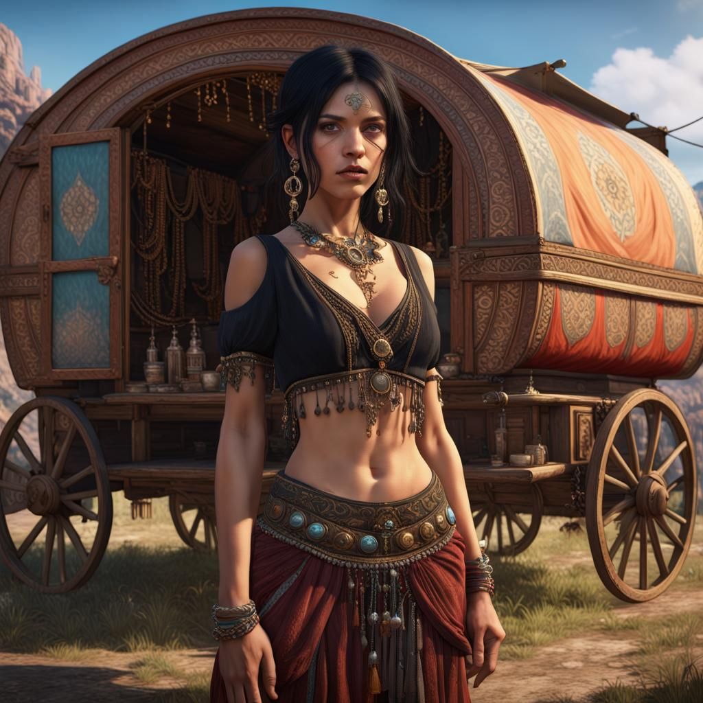 Fantasy Gypsy Girl in Detailed Matte Painting Style