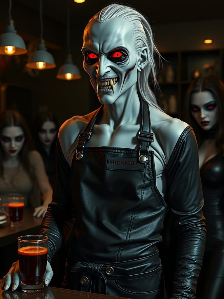 Vampire Barista in Dark, Moody Coffee Shop