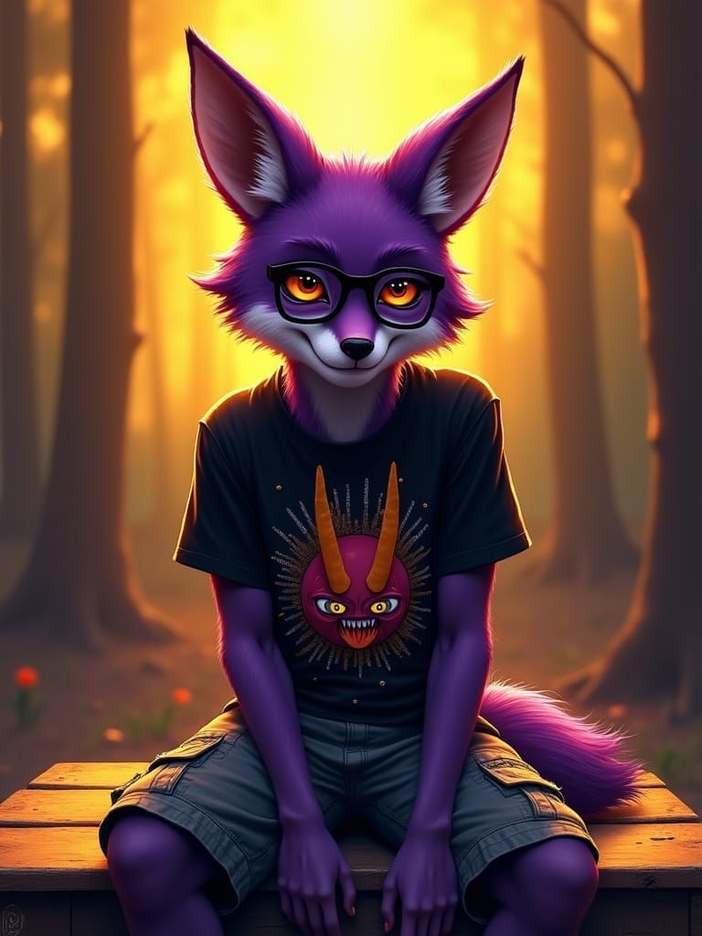 Purple Coyote Anthro Portrait in Surrealist Style