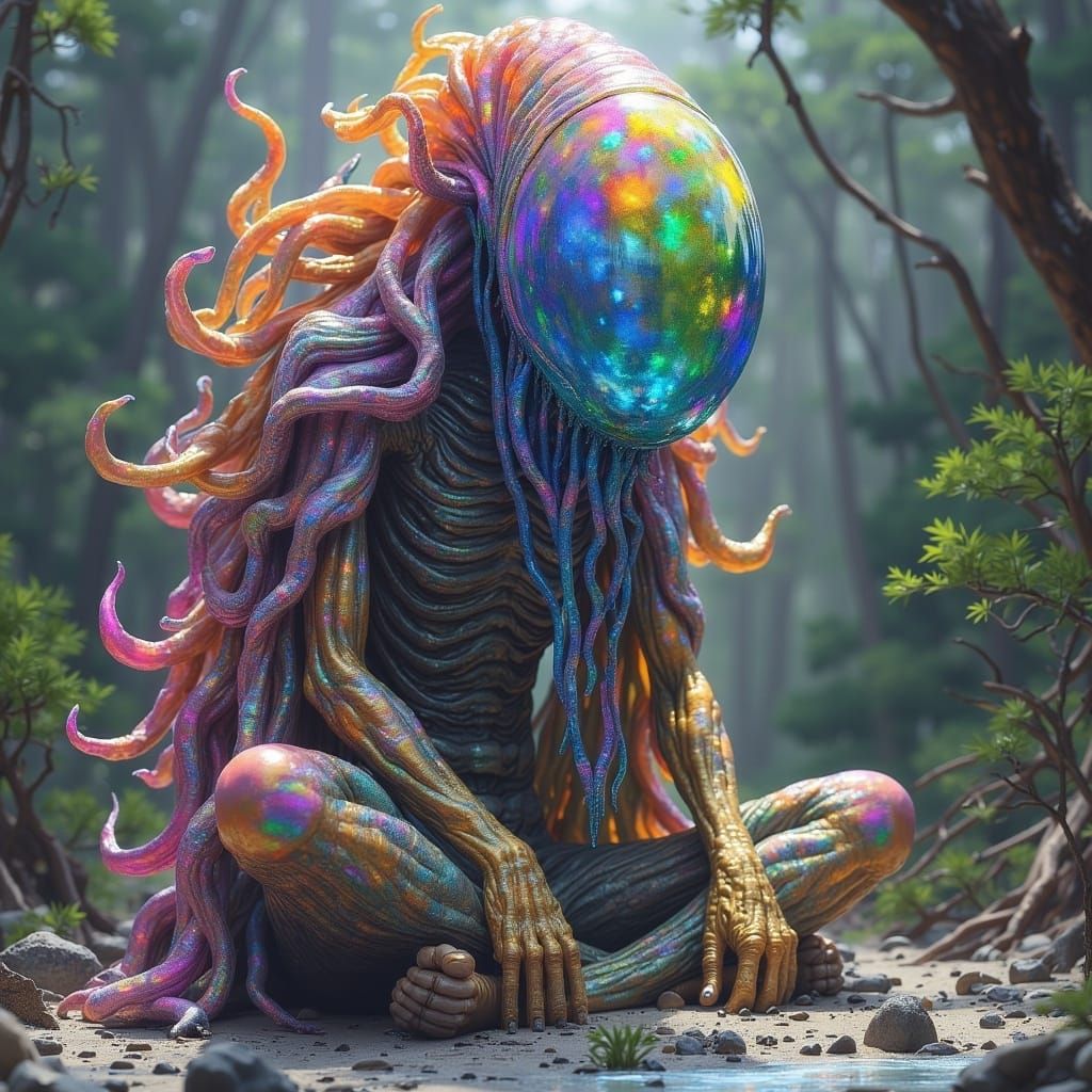 Sea Glass Alien Animal Character in Surreal Style