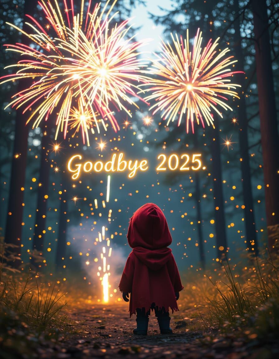 Adorable Alien Greets Fireworks in Magical Forest