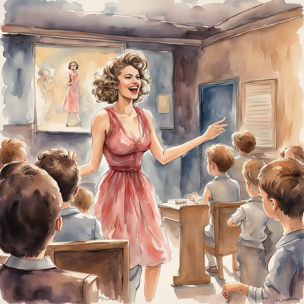 Classroom Scene in Watercolor Style