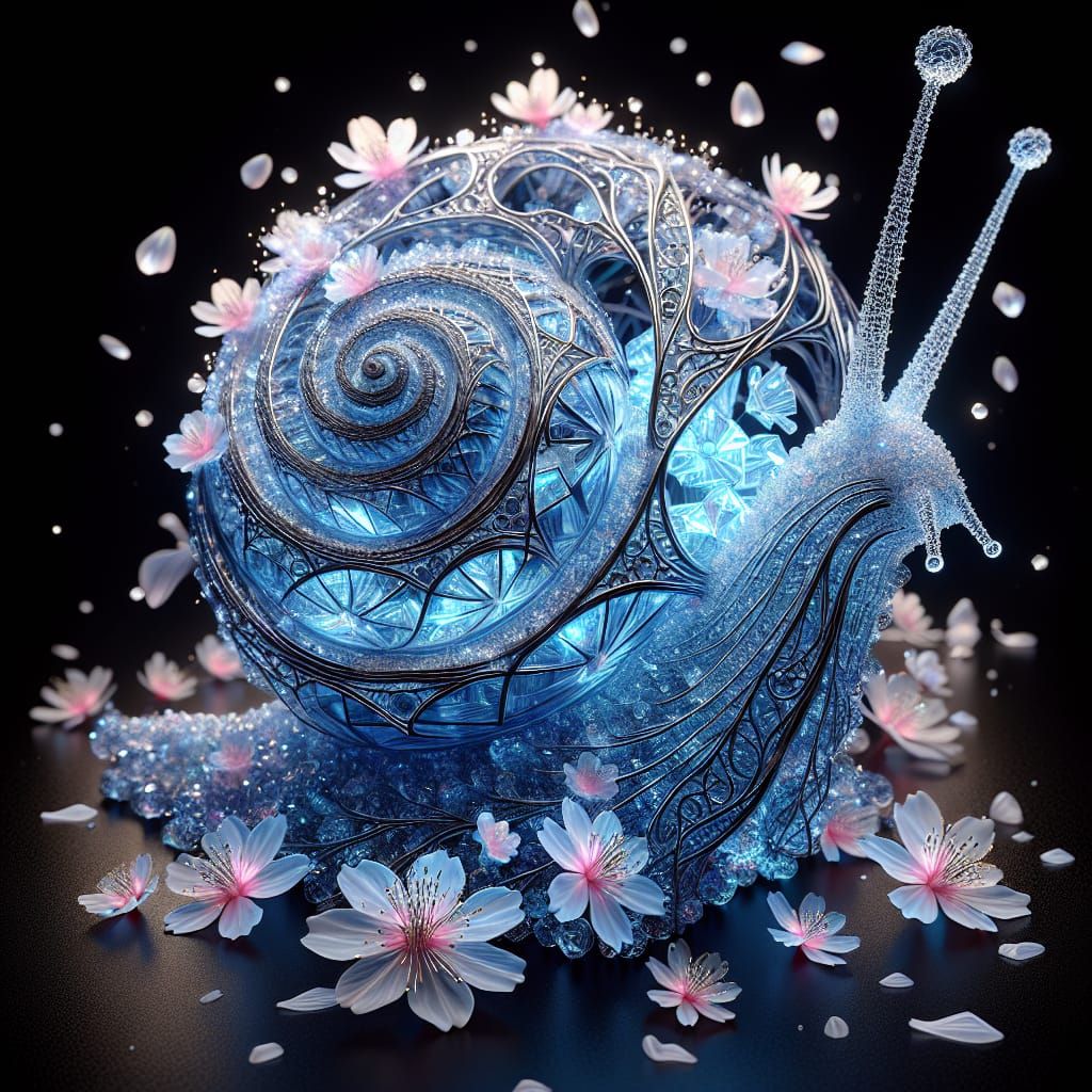 Bioluminescent Flowers in Sapphire Crystal Snail Shell