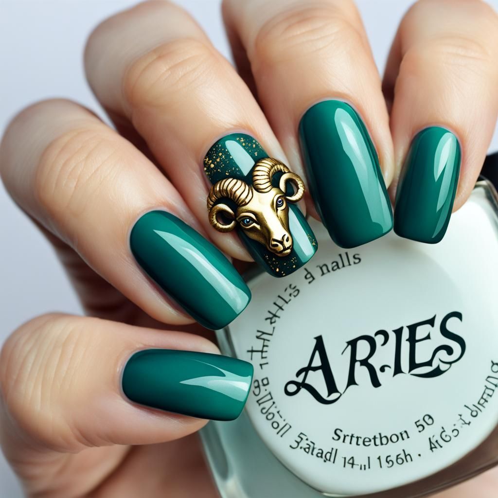 Fiery Aries Zodiac Nail Art in Antique Gold