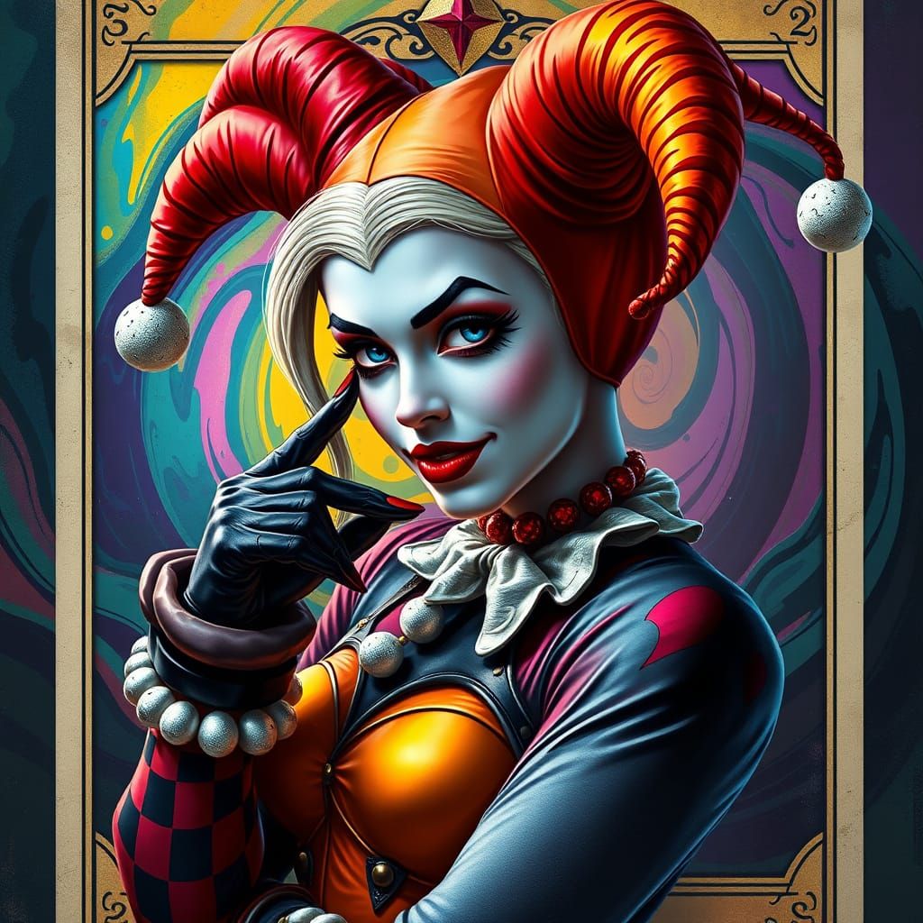 Harley Quinn Tarot Card in Hyperrealistic Style