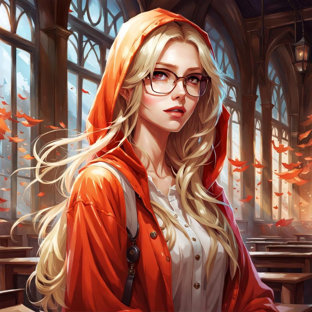 Ethereal Teacher with Red Lips in Splash Art Style