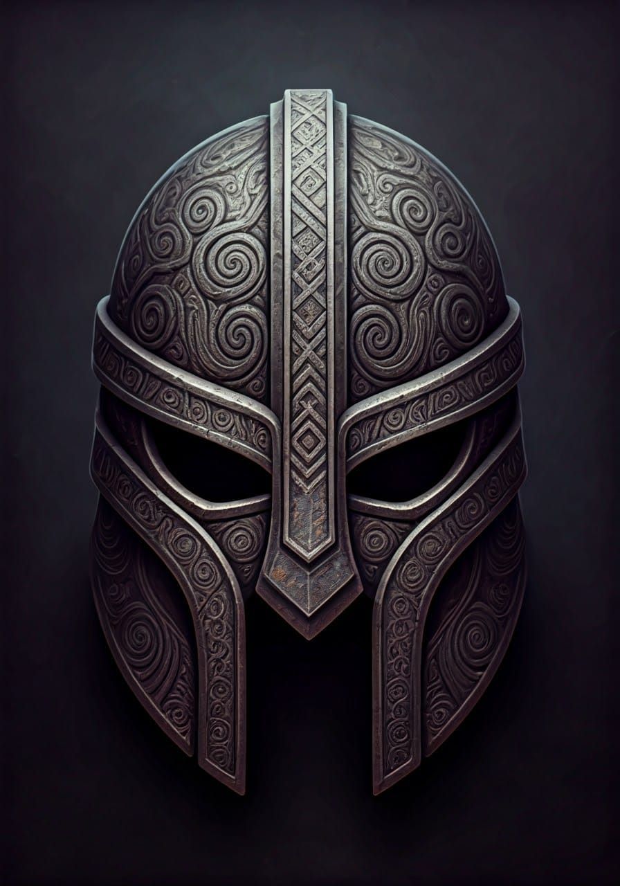 Ancient Stone Warrior's Helmet in Intricate Carvings