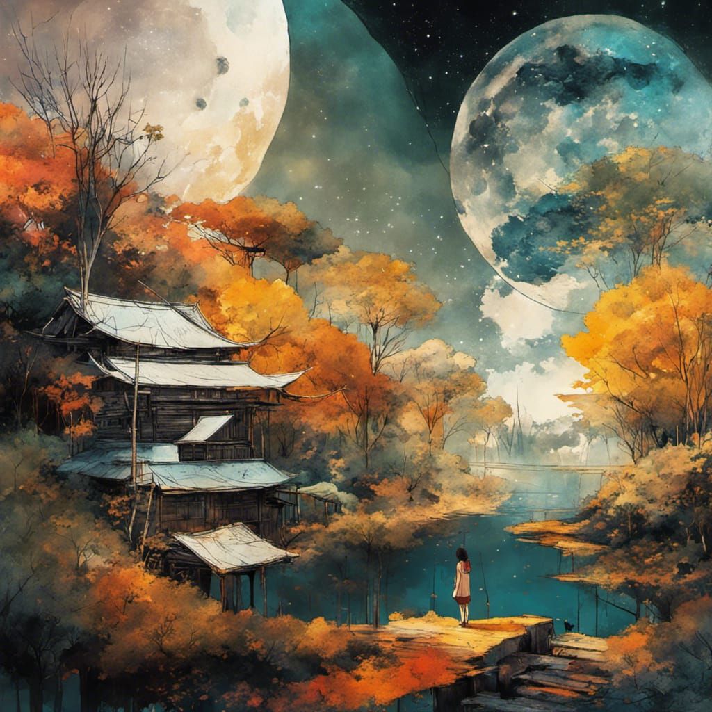 Anime Landscape with Sun, Moon, and Epic Structure