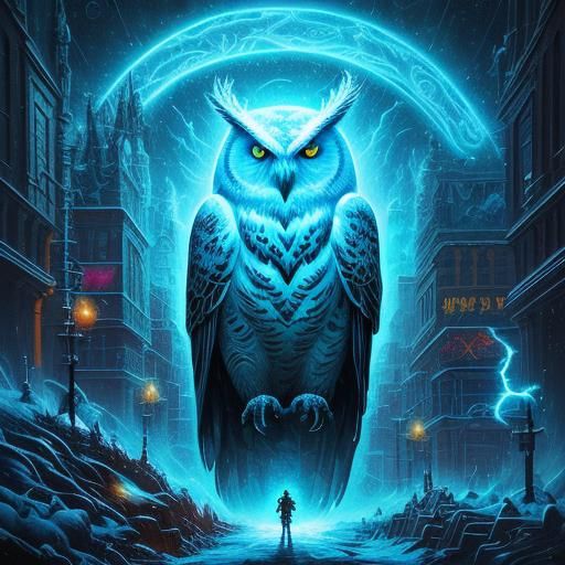 Electric Snow Owl: Surreal Digital Matte Painting