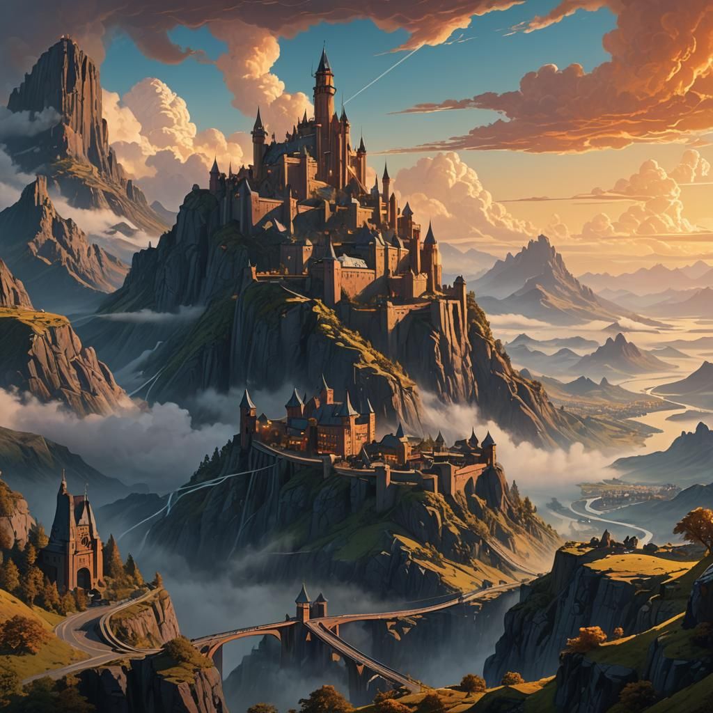 Mystical Fortress City Amidst Mountains