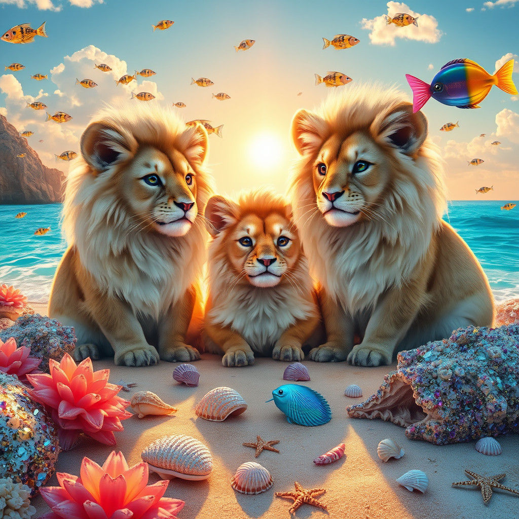 Lion Chinchilla Hybrids Sunbathing: Fantasy Concept Art