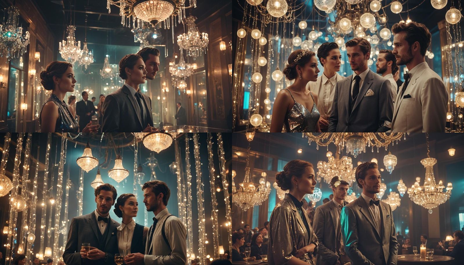 Elegant Couple Lit by Holographic Chandeliers
