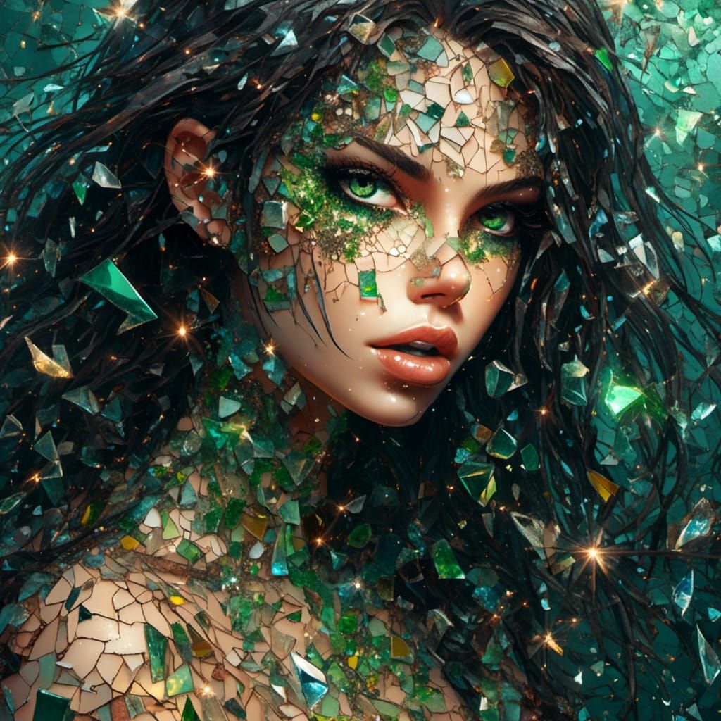 Beautiful Girl with Exploding Glass Shards