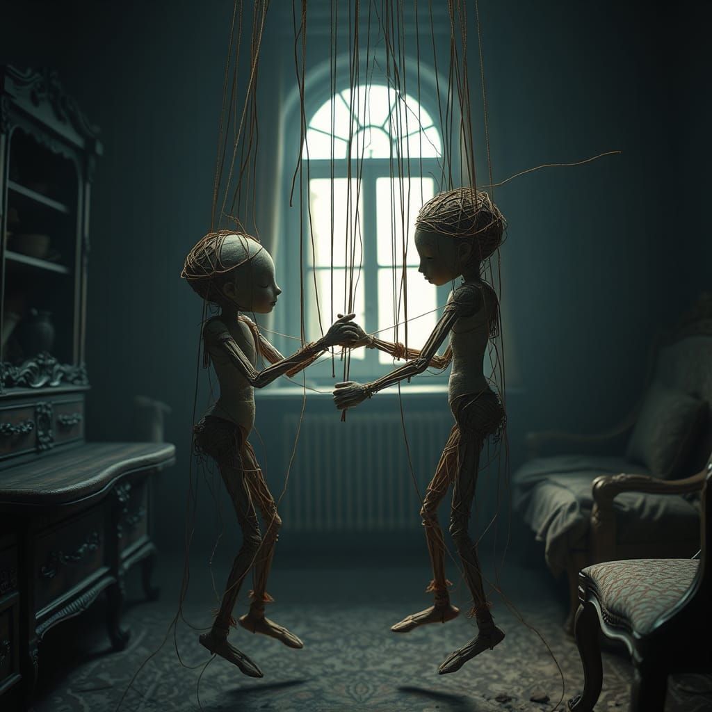 Ethereal Marionette Confrontation in a Forgotten Nursery