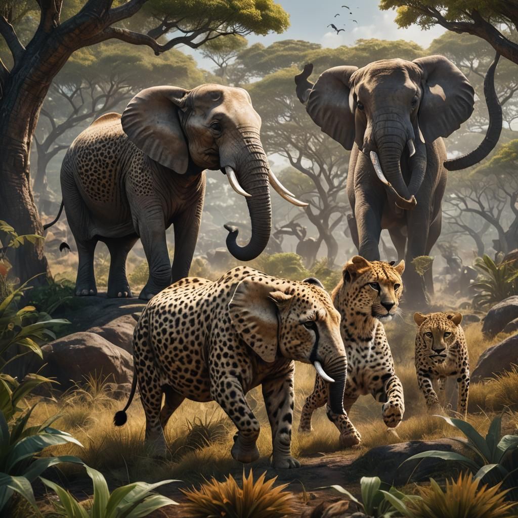 Elephant Cheetah Hybrid in Detailed Digital Painting