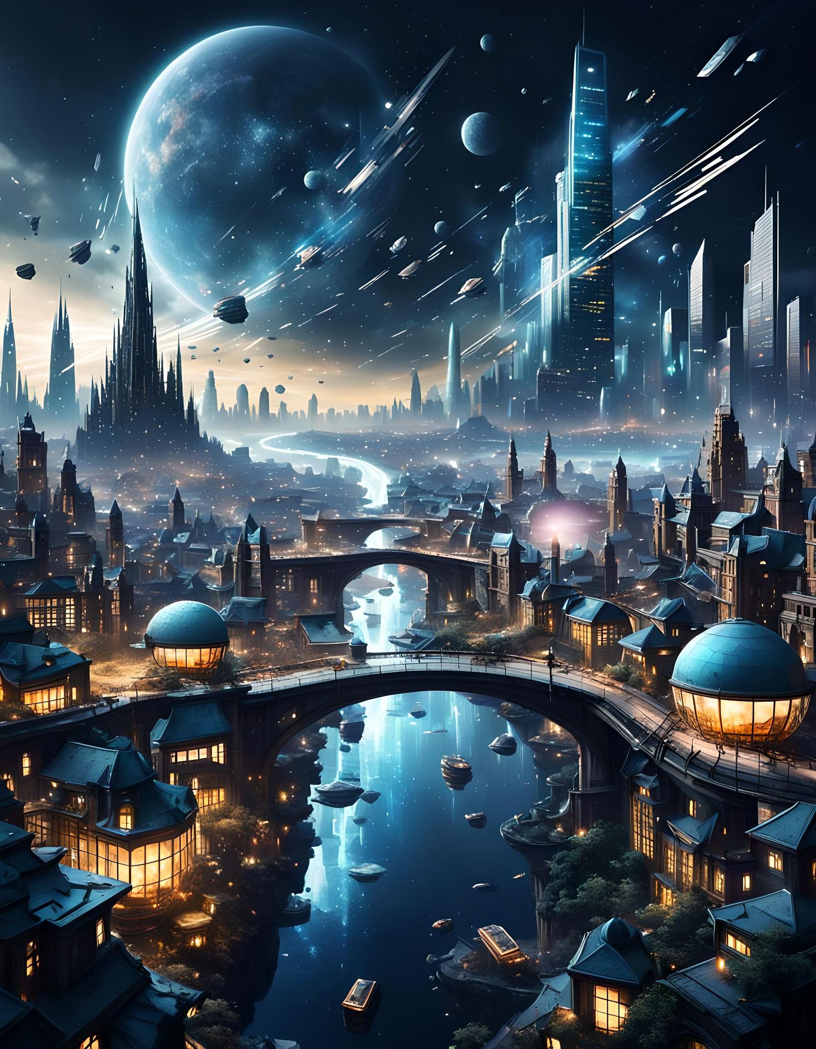 Nighttime Cityscape within a Magical Land