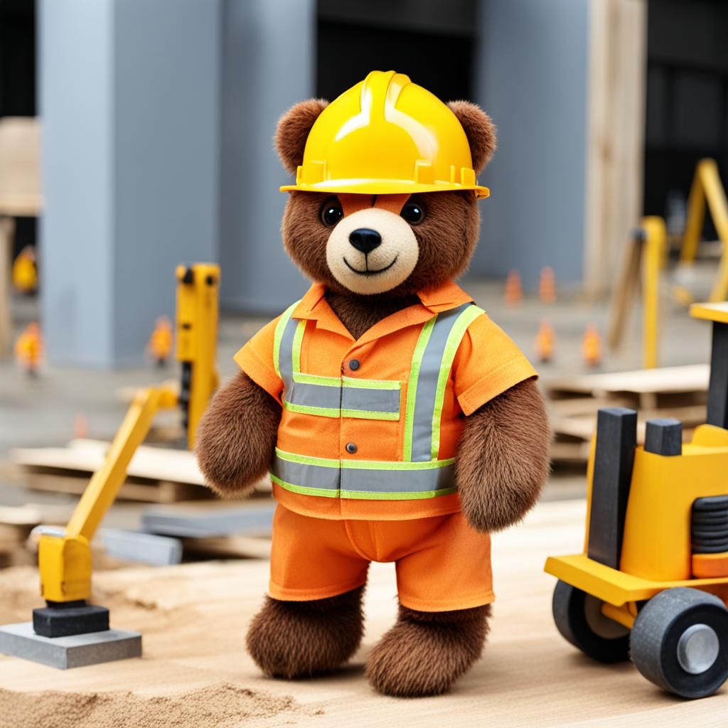Construction Bear Building a Home