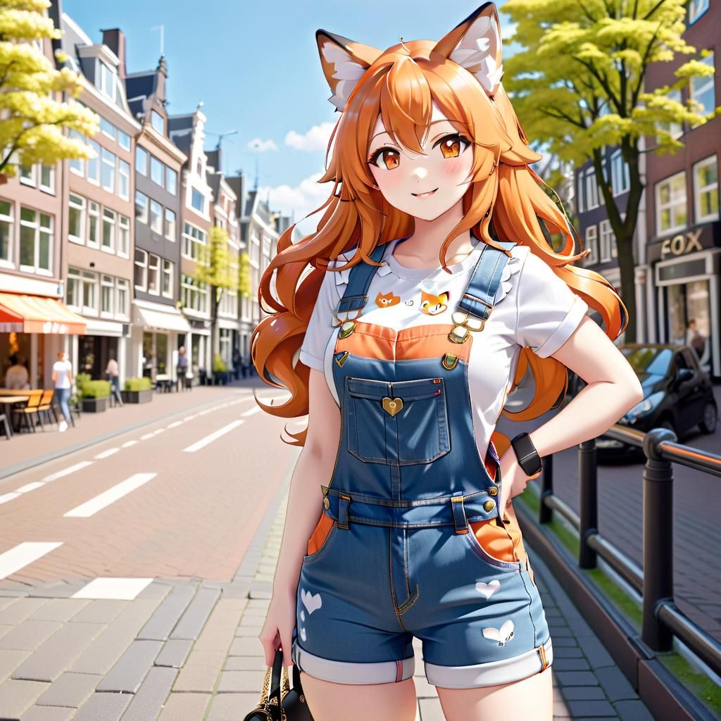 Anime Fox-Girl in Amsterdam: Cel-Shaded Style