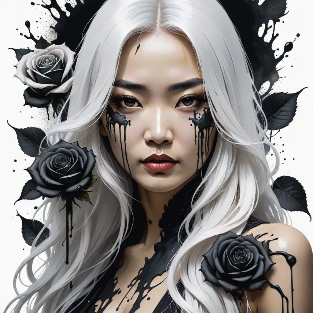 Woman with Rose and Ink Splash, Sinister Art