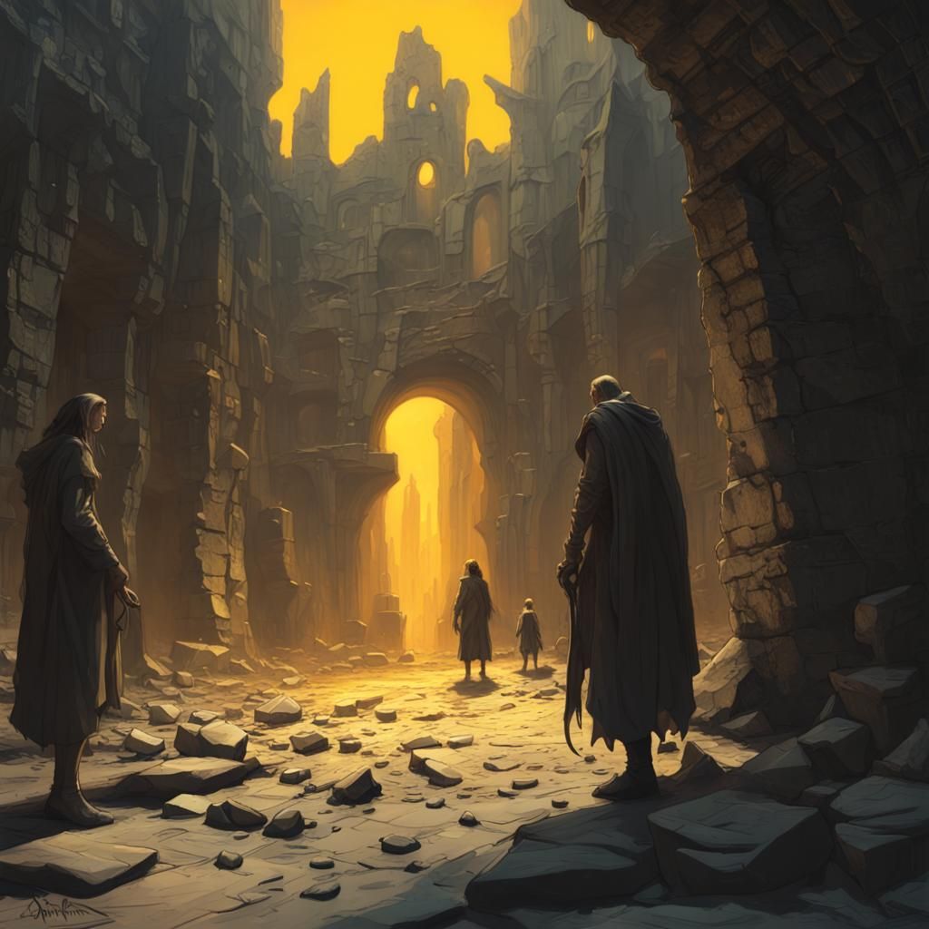 Petrified People in Mystical City: Dark Fantasy Art