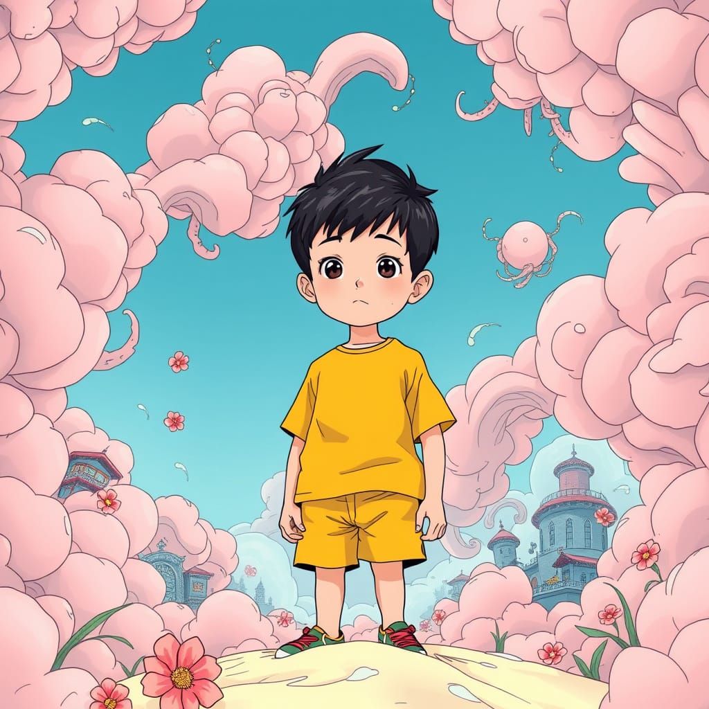 Whimsical Child's Wonderland in Vibrant Manga Style