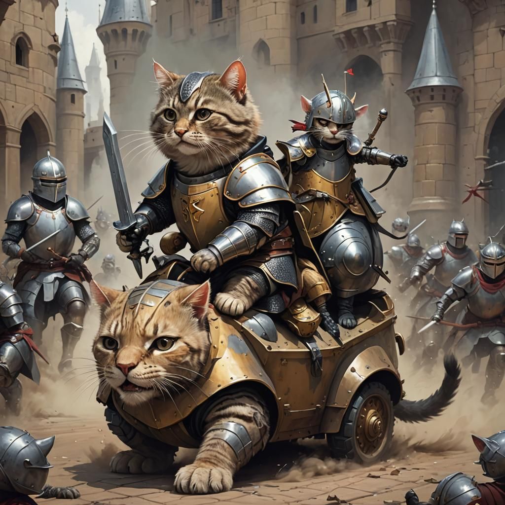 Armored Cat and Mouse Knight Ride into Battle