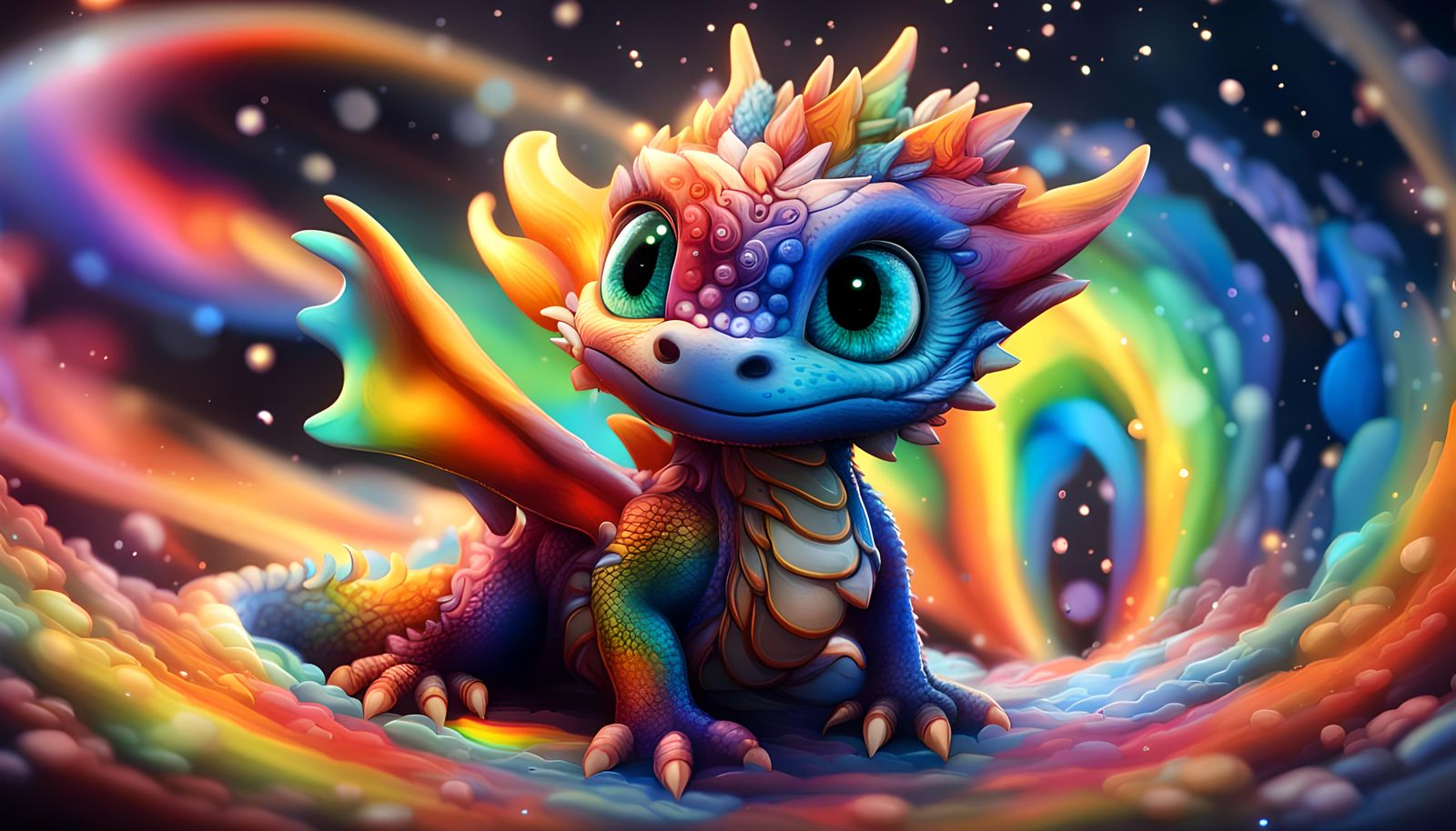 Chibi Dragon in Cosmic Vortex: Cel-Shaded CGI Render