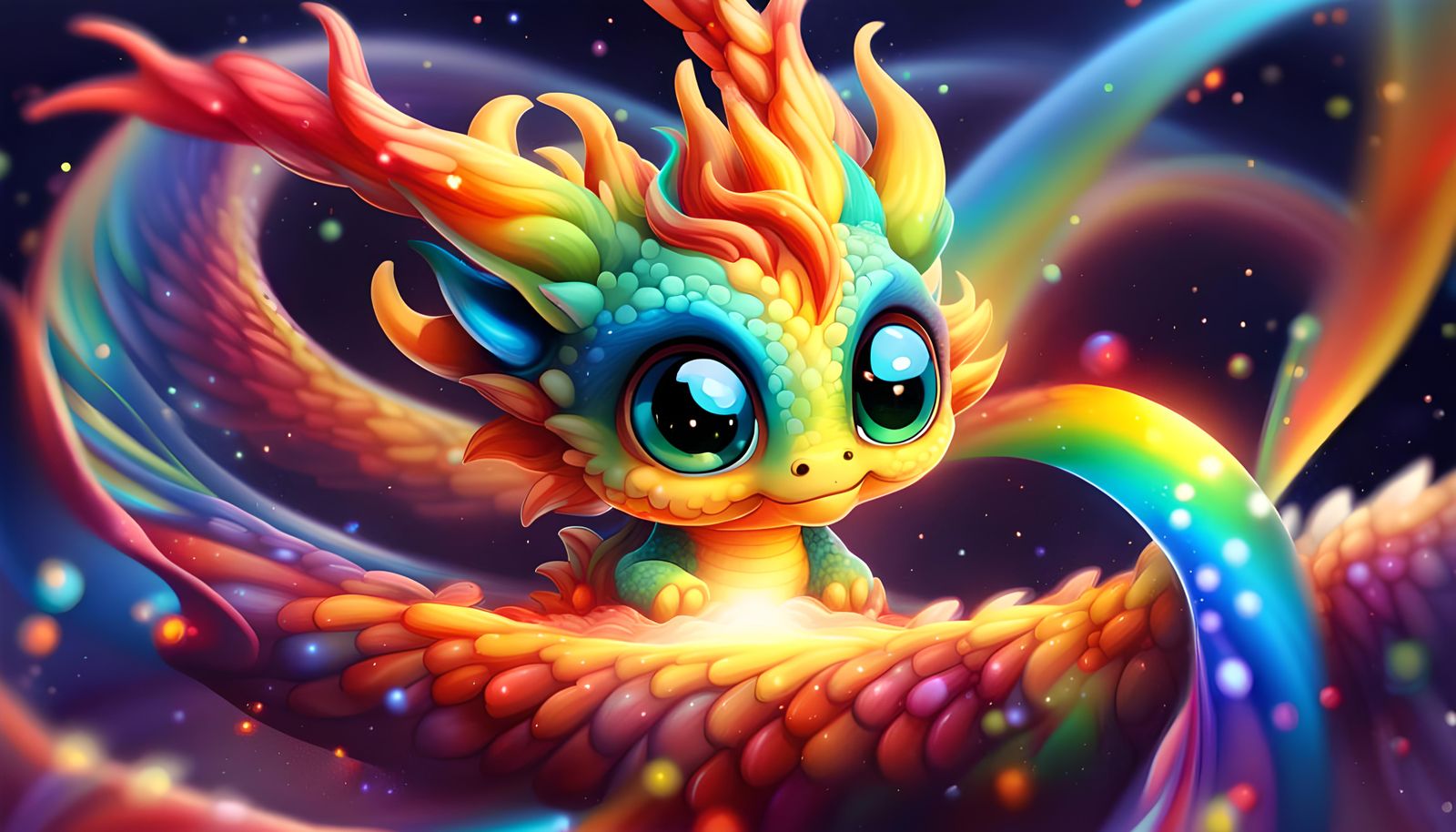 Cosmic Chibi Dragon in Hyperrealistic Cel-Shaded Style