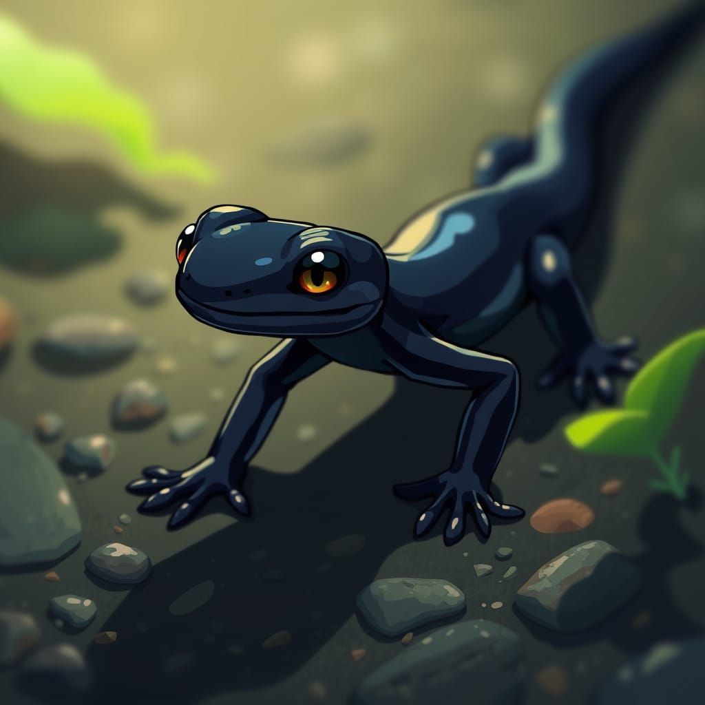 Sleek Ebony Salamander with Anime-Inspired Shine