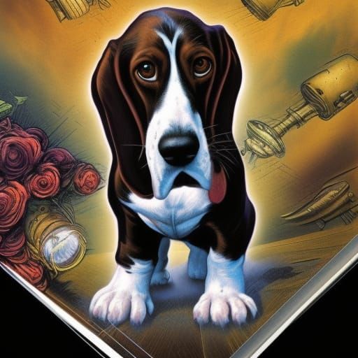 Basset Hound in Comic Book Art Style