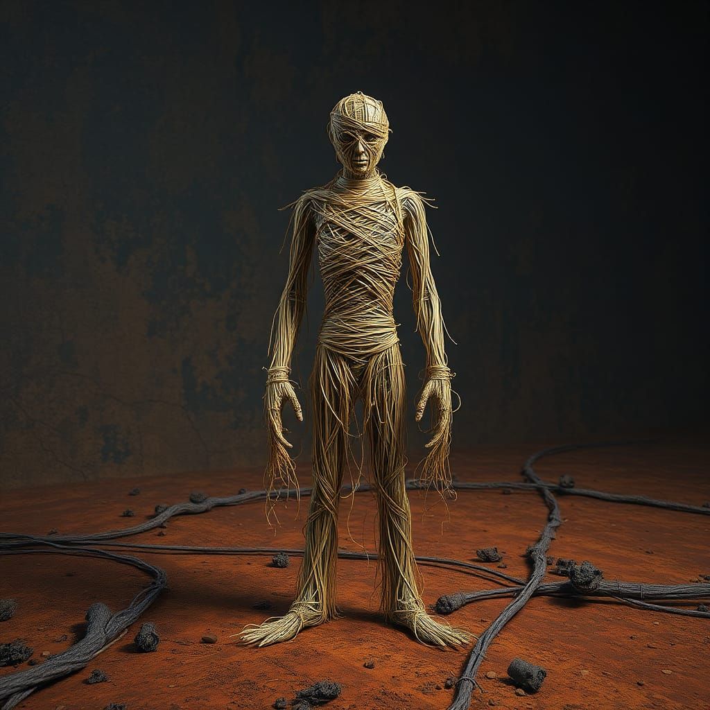 String Scarecrow in Fantastical Landscape