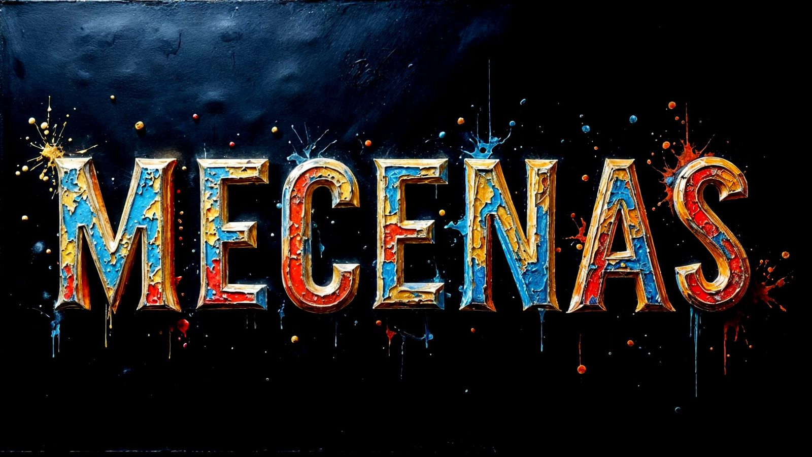 MECENAS Letters in Impasto Style on Black Canvas